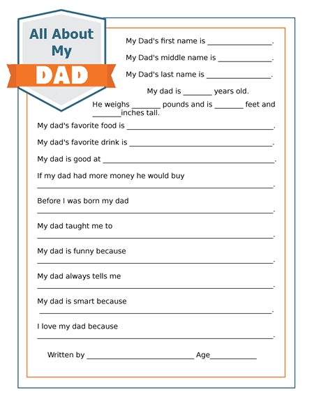 All About My Dad Printable Worksheet